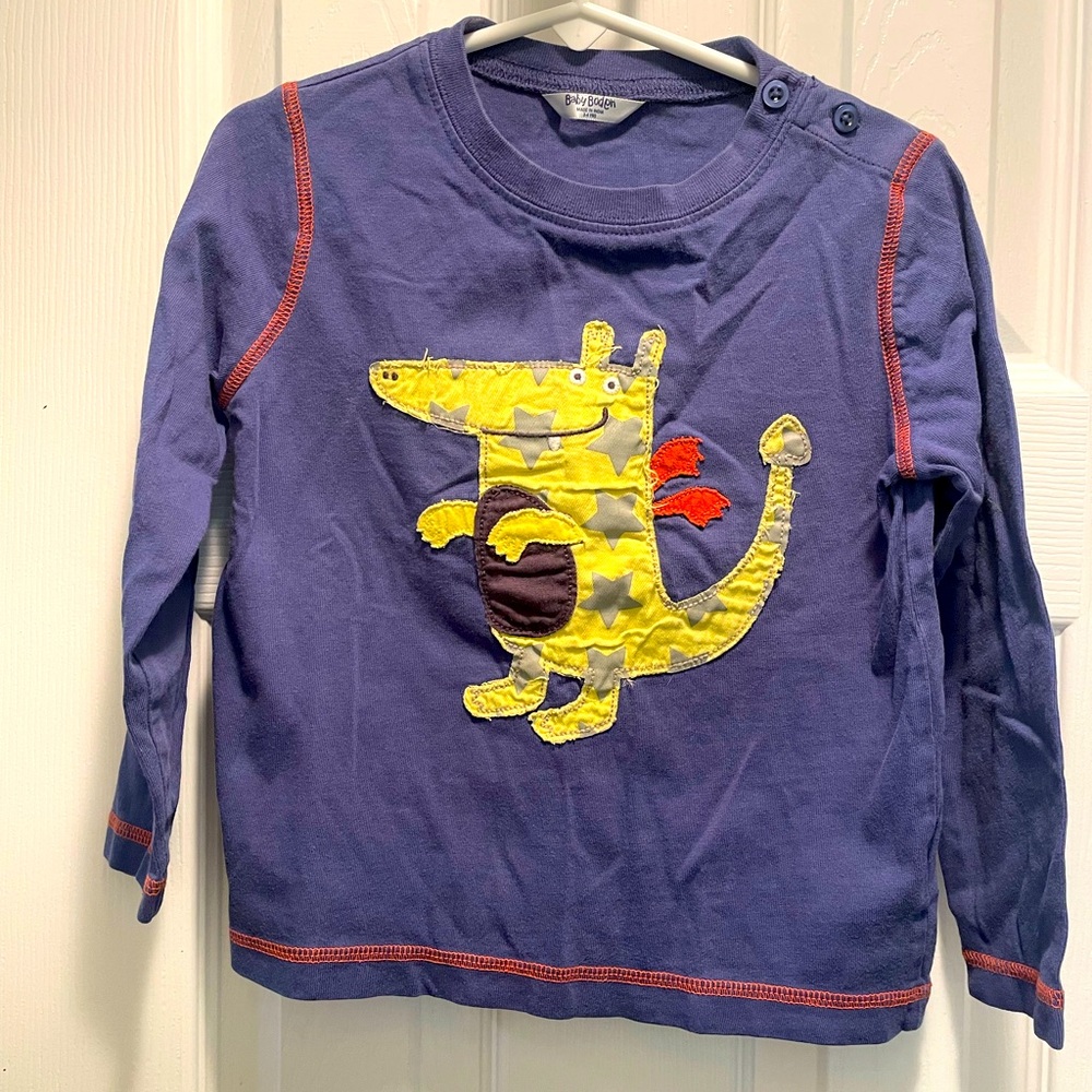 Baby Boden Size 3-4 Long Sleeve Tee Dragon Appliqué